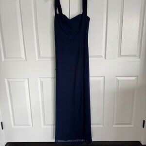 Lulus Navy Blue Long Dress Gown w/ front slit and princess seams